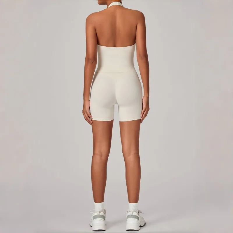 Women's Seamless Yoga Fitness Sets Sports Halter Neck Backless Vest Hip-lifting Slim Fit Shorts Suits Running Workout Gym Sets