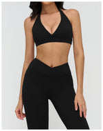 Naked Sports Bras Women Solid Coffee Cross V-neck Shock-absorbing Yoga Suit Gym Fitness Running Workout Crop Top