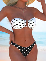 Sexy Bandeau Bikini 2026 Mujer Women White Polka Dot Print V Wire Push Up Triangle Swimsuit Summer Bathing Suit 2 Piece Swimwear