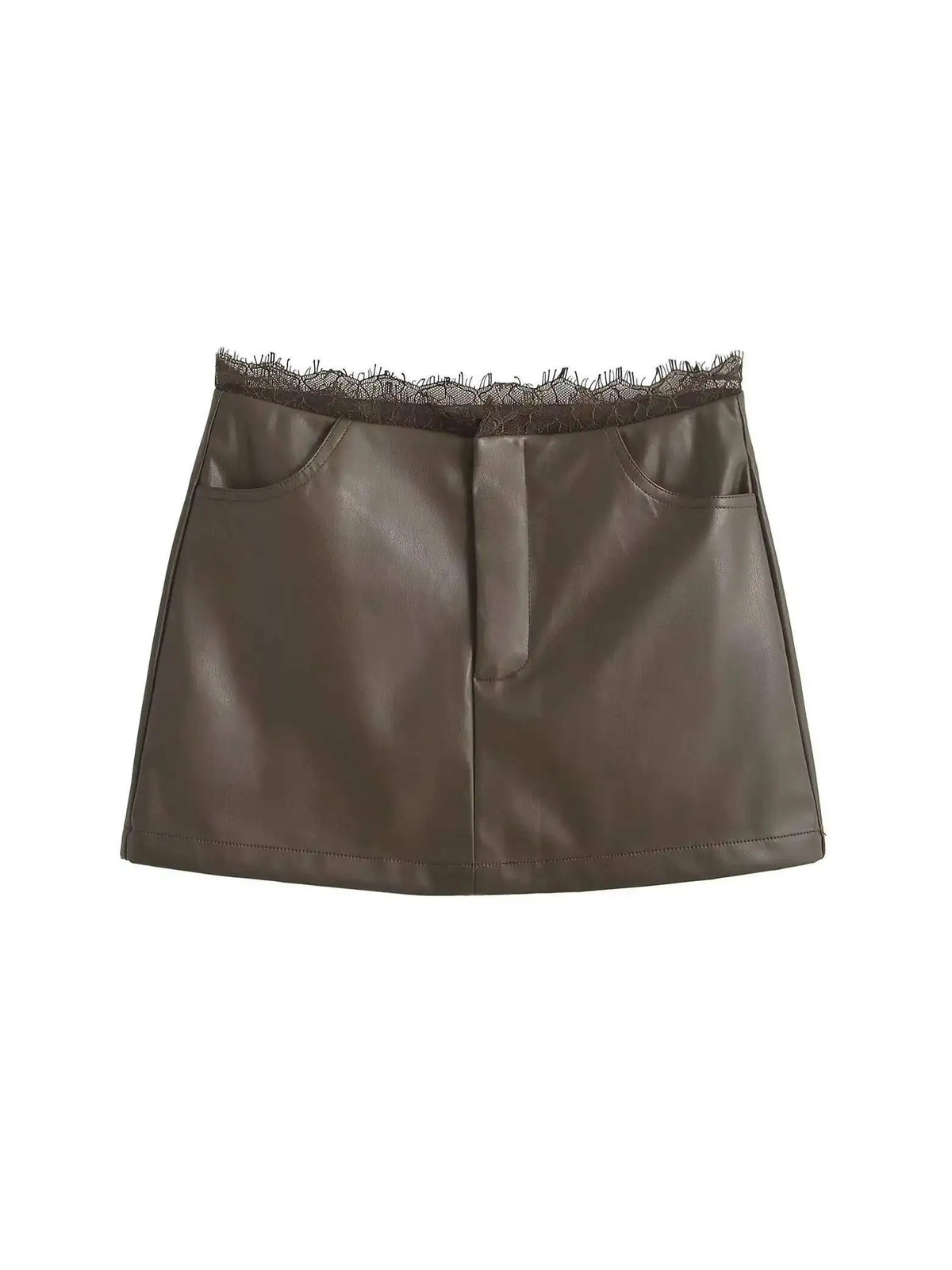 Lace Splicing Sexy Spicy Girl PU Leather Skirt Female Autumn Short Skirt Fashion Sexy Skirts Mini Sweet Fashion Women TT2P