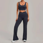 Women's Seamless Yoga Sets Sports Fitness Hip-lifting High Waist Flared Pants Backless Bra Suits Training WorkoutLeggings Sets