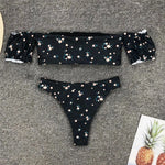 2026 Floral Off Shoulder Bikini Female Swimsuit Women Swimwear Two-Pieces Bikini Set Mid Waist Bather Bathing Suit Swim V1671