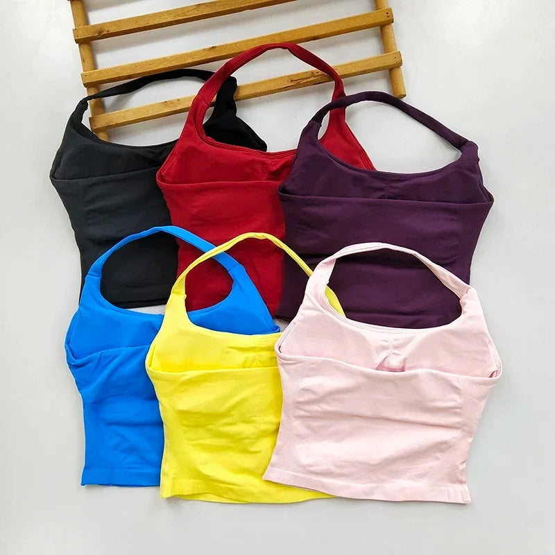 Yoga 2 Pieces Gym Set Women Backless Halter Tops High Waist Seamless Shorts Gym Suit Fitness Sports Bras Sportswear Workout Sets
