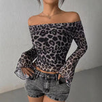 Autumn Women's T-shirt New Streetwear Fashion Long Sleeves O-Neck Tees Sexy Leopard Backless Female Versatile Knitted Clothing