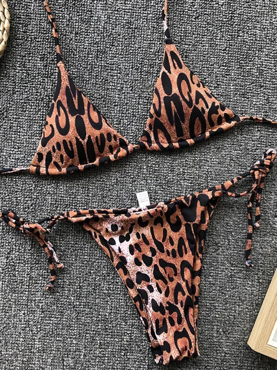 Sexy Leopard Bikini 2025 Halter Swimsuit Women String Swimwear Female Micro Bikini Set Brazilian Bathing Suit Push Up Swim Wear