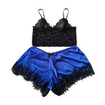 Women Pajama Set Lace Pajama Top Satin Shorts With Black Silk Bow And Lace Trim Sexy Lace Camisole Set Ladies Sleepwear Outfit