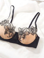 Sexy Underwire Cute Push Up Strappy Embroidered Mesh Sheer Lingerie Set See Through chick padding Panty Bra