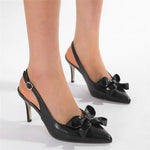 Big Size 42 Summer Elegant Beige Slingback Pumps Sexy Pointy Toe Black Thin High Heels Shoes Women Bow Knot Office Lady Shoes