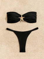 Sexy Bandeau Bikini Set 2026 Women Coffee Starfish Ornament Push Up Thong Swimsuit Brazilian Beach Bathing Suit Micro Swimwear