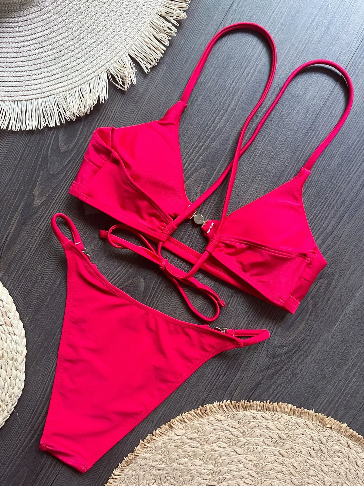 Cross Back Hollow Out Bikini Female Swimsuit Women Swimwear Two-pieces Bikini Set High Leg Cut Bather Bathing Suit Swim Lady