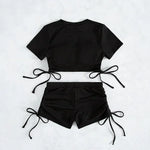 Crop Top Shorts Bottom Swimsuits Women Black Drawstring Swimwear Ribbed Bikinis Sets Bathing Suit Beach Wear Bikini Mujer 2026