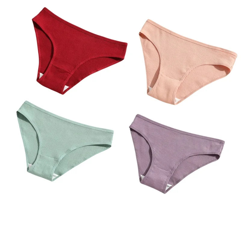 4Pcs/Set Cotton Panties For Women Low Rise Underwear Breathable Briefs Solid Color Sports Underpants Female Lingerie