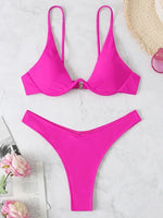 Sexy Neon V-bar Underwired Bikini 2025 Female Ribbed Swimsuit Women Thong Swimwear Two-pieces Bikini set Push up Bathing Suit