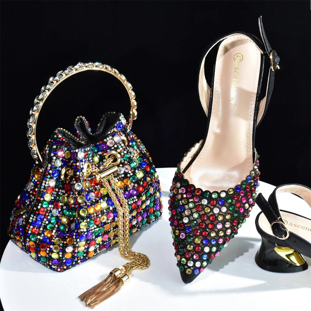 Doershow charming Shoes And Bag Matching Set With silver Hot Selling Women Italian Shoes And Bag Set For Party Wedding!HAB1-9