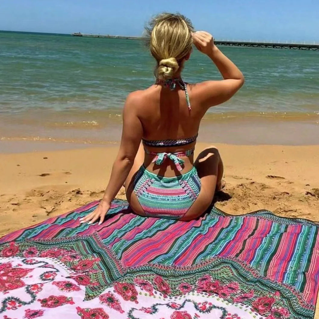 Women Bathing Suit 3 Piece Swimsuit Kimono Cross Wrap High Waist Bikini Beach Cover Up Swimwear Africa Print Bathing Suit Beach