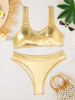 Sexy Sports Thong Bikinis Women Swimsuits Female Swimwear 2025 Bronzing Bikini Set Bathing Suit Gold Silver Beachwear Biquini