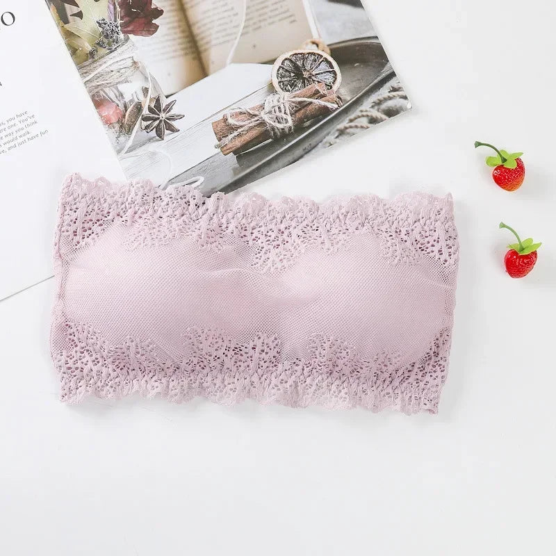Women Floral Lace Tube Top Wireless Bra Sexy Lingerie Strapless Bralette Solid Color Crop Top Female Padded Bandeau Padded Bra