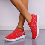 Women's Slip-On Crystal Sneakers 2025 Breathable Mesh Plus Size 35-43 Casual Flats Women Comfort Soft Sole Running Walking Shoes