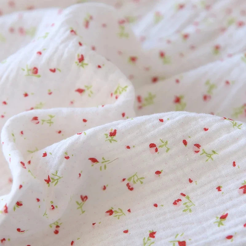 Women's 100% Cotton Crepe Gauze Nightgown Floral Sleeveless Spaghetti Strap Knee-Length Summer Home Sleep Dress M-XL