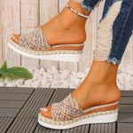 Fashion Mix Color Woven Sandals Women 2025 Summer Wedge Heel Bohemian Sandals Woman Lightweight Platform Sandles Plus Size 36-43