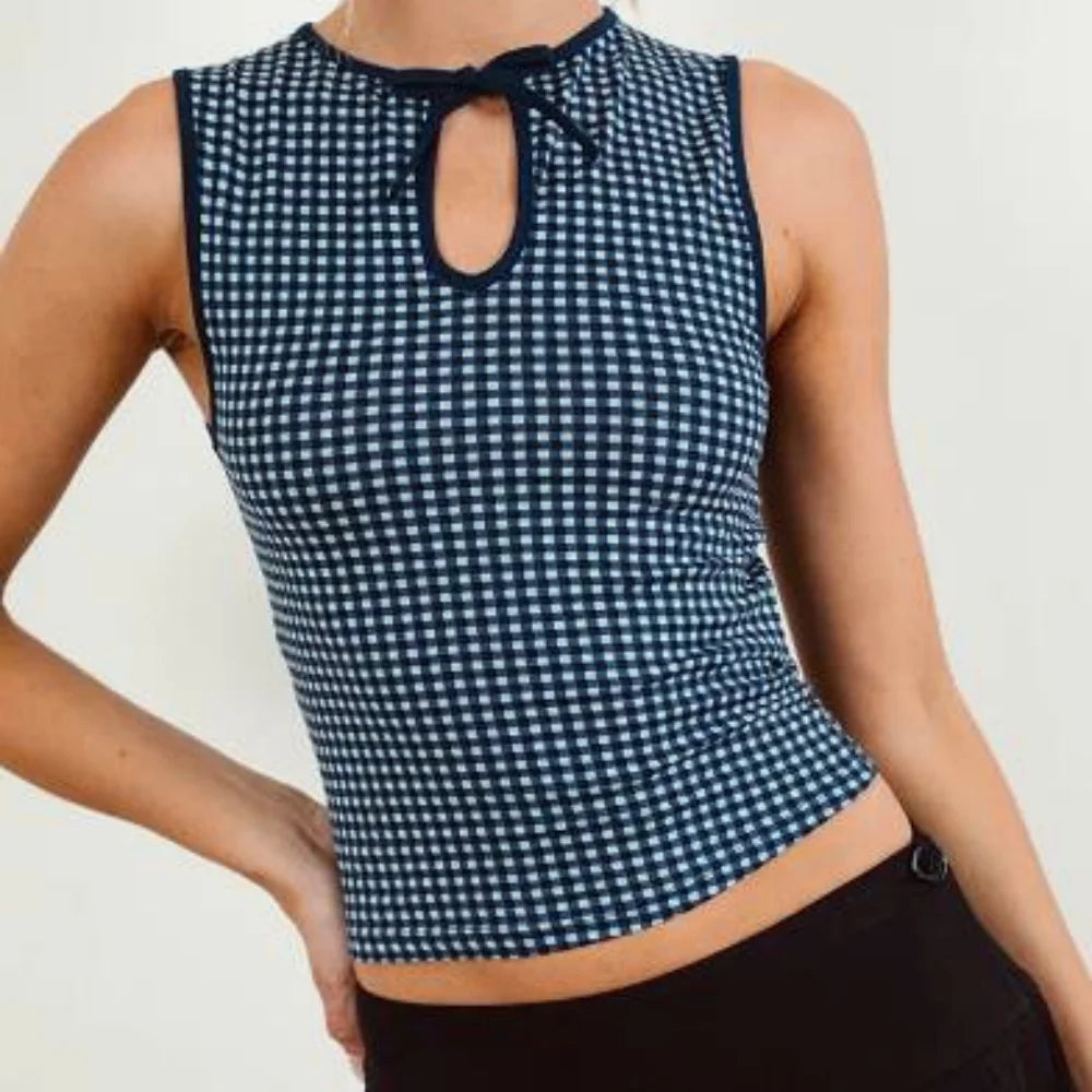 Women's Tank Tops Sleeveless Tie-up Cut Out Crew Neck Vest Summer Cropped Top Camis
