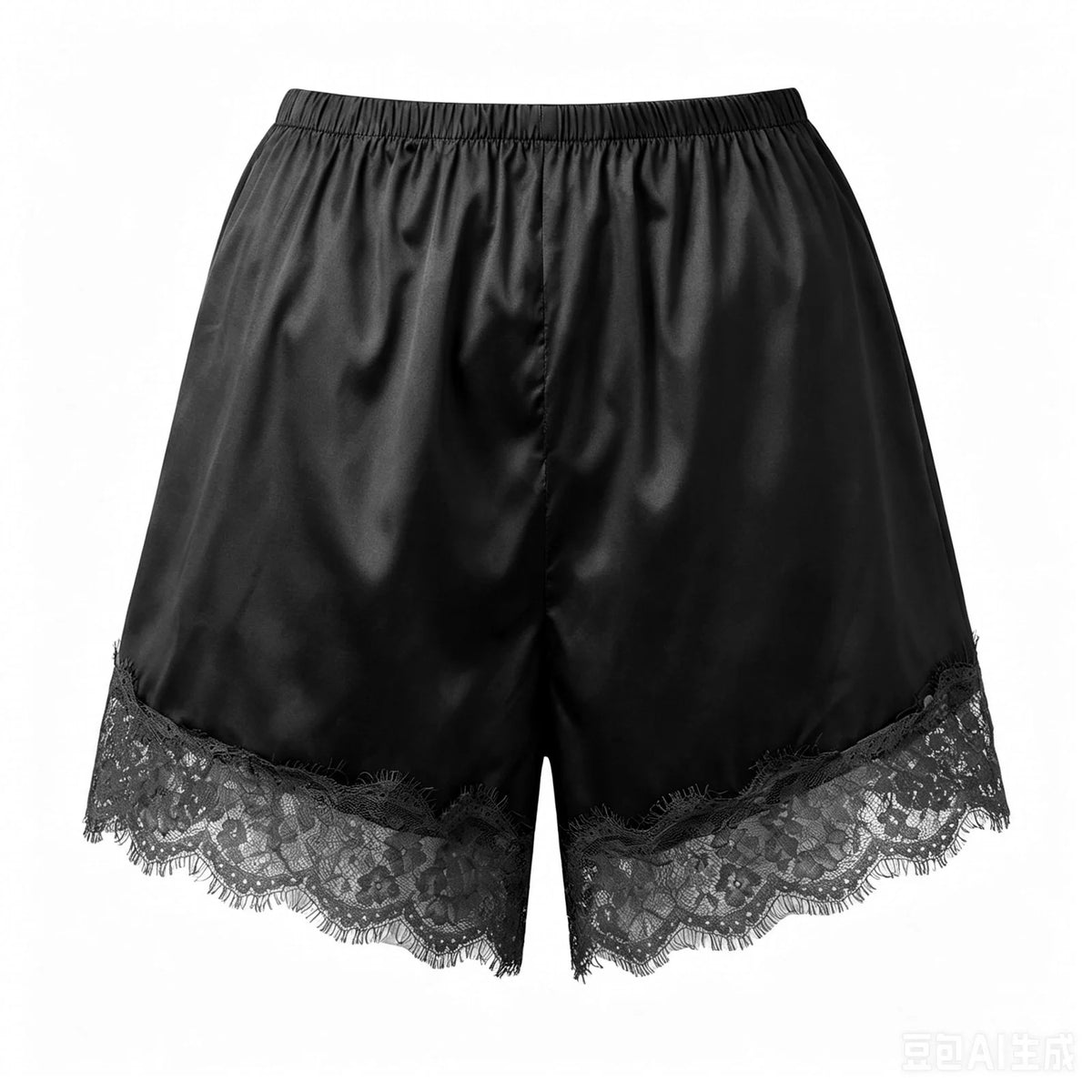 Summer Women’s Satin Lace Hem Shorts Elastic Waist Loose Fit Wide Leg Short Pants Casual Lounge Bottoms Solid Color