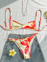 XS - XL Flowers Printed High Leg Cut Bikini Female Swimsuit Women Swimwear Two-pieces Bikini set Bather Bathing Suit Swim Lady