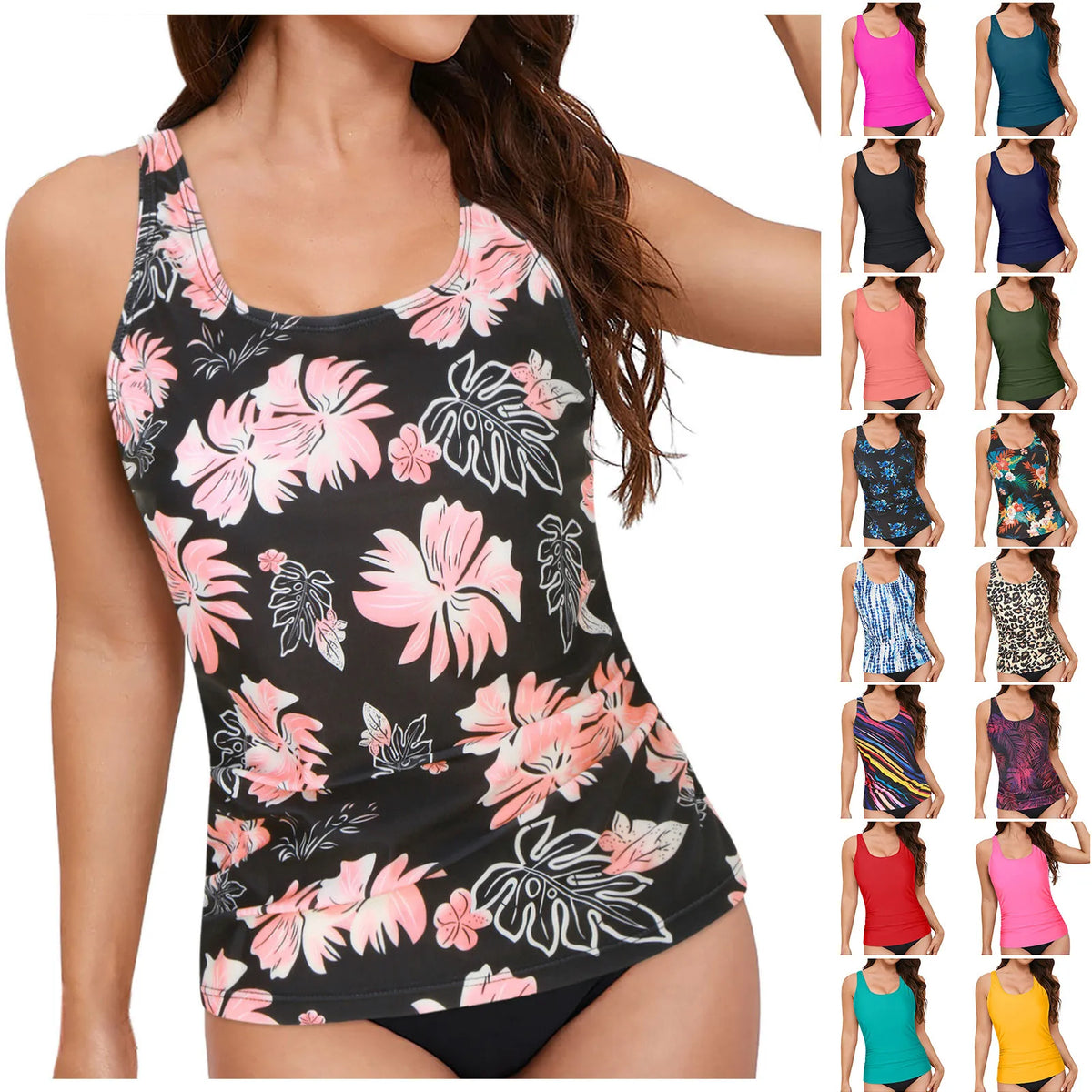 Women Tankini Swimwear Tops Full Coverage Swimsuit Floral Leopard Print Swim Vest Bathing Suit Swimming Suit Summer Beach Wear