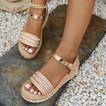 Gold Platform Wedgs Sandals Women Summer Woven Rivets Thick Bottom Sandles Woman Fashion Crystal Ankle Buckle Sandalias Mujer 42