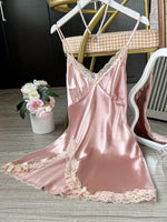 Sexy Lace Patchwork Camisola Lingerie Nighty Wedding Silk Dress Sleep Wear Nightdress Clothes Women's Nightgowns Sexy Nightwear
