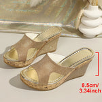 Gold Silver Crystal Wedges Sandals Women Fashion Plus Size 43 Chunky Heels Slippers Woman 2026 Summer Peep Toe Platform Sandles