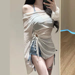 Swimsuit Women's Blue Tie Dye Split Bikini Cover, Sexy Women's Hot Spring Swimsuit Three Piece Set