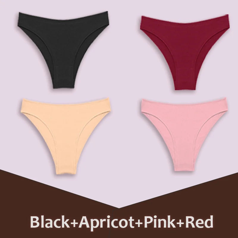 4Pcs Women's Cotton Briefs Seamless Women Sexy Panties Intimates Solid Color Breathable Underwear Female Low Waist Soft Lingerie