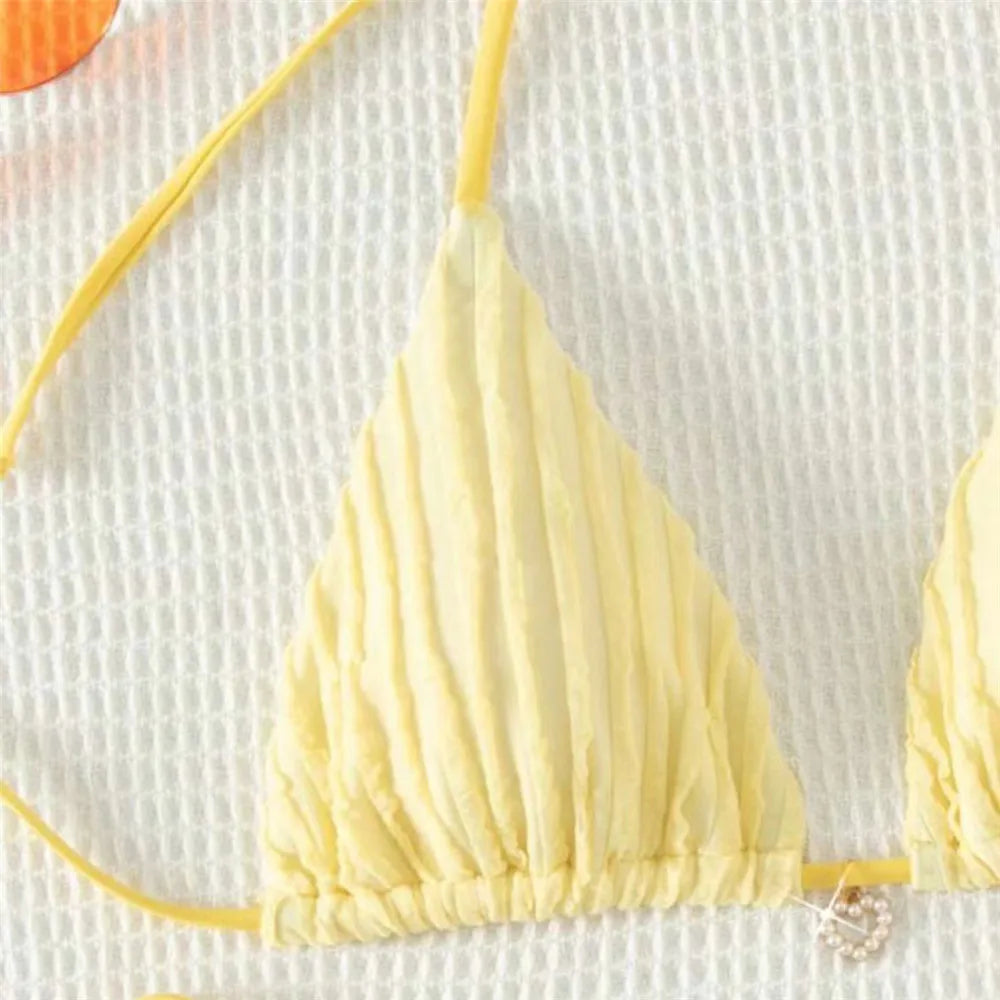 Triangle Micro Bikini for Women Yellow String Halter Thong Sexy Swimsuit Heart Bead Swimwear Bathing Suit Mini Bikinis Sets 2026