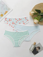 3 pairs of contrasting sweet style underwear, fruit printed women's triangle pants, plaid lace underwear C898