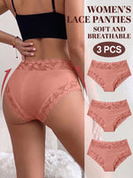 3PCS/Set Women's Sexy Lace Panties High Waist Hollow Out Briefs Breathable Underwear Female Elastic Soft Lingerie XS-XXL