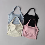 Women's Shock-Absorbing Yoga Sports Bra Neck Hanging Pleated Design Fitness Training Pilates Outdoor Vest Gathered Comfortable
