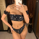2026 Floral Off Shoulder Bikini Female Swimsuit Women Swimwear Two-Pieces Bikini Set Mid Waist Bather Bathing Suit Swim V1671