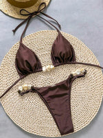 Shiny Halter High Cut Beads Bikini Women Swimwear Female Swimsuit Two-pieces Bikini Set Bather Bathing Suit Swim Lady Beach Wear