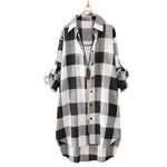 Long Sleeve Lapel Oversized Shirts Women Shirt Plaid Print Irregular Hem Single-breasted Soft Breathable Lady Long Top