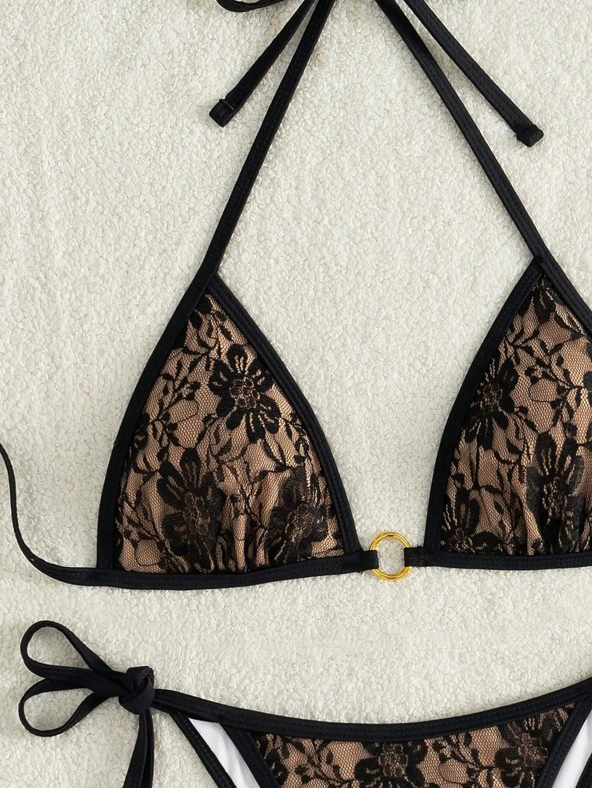Embroidery Mesh Lace Halter Bikini Female Swimsuit Women Swimwear Two-pieces Bikini Set High Cut Bathing Suit Swim Beach Wear