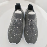 Women's Slip-On Crystal Sneakers 2025 Breathable Mesh Plus Size 35-43 Casual Flats Women Comfort Soft Sole Running Walking Shoes