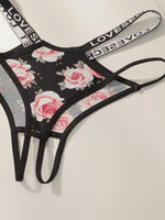 5 pcs Women Sexy Panties Floral Print Thong Low Waist Underwear Hollow Out Breathable Ladies thong C961