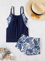 Summer Two Pieces Swimsuits Woman Print Swimwear Female Tankini Sets Beachwear High Waisted Bathing Suit Sports Women Bathers