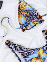 New Blue Gradient Leopard Print Bikini Set Women Drawstring Side Cover Up 3 Piece Swimsuit 2026 Bathing Suit Holiday Swimwear