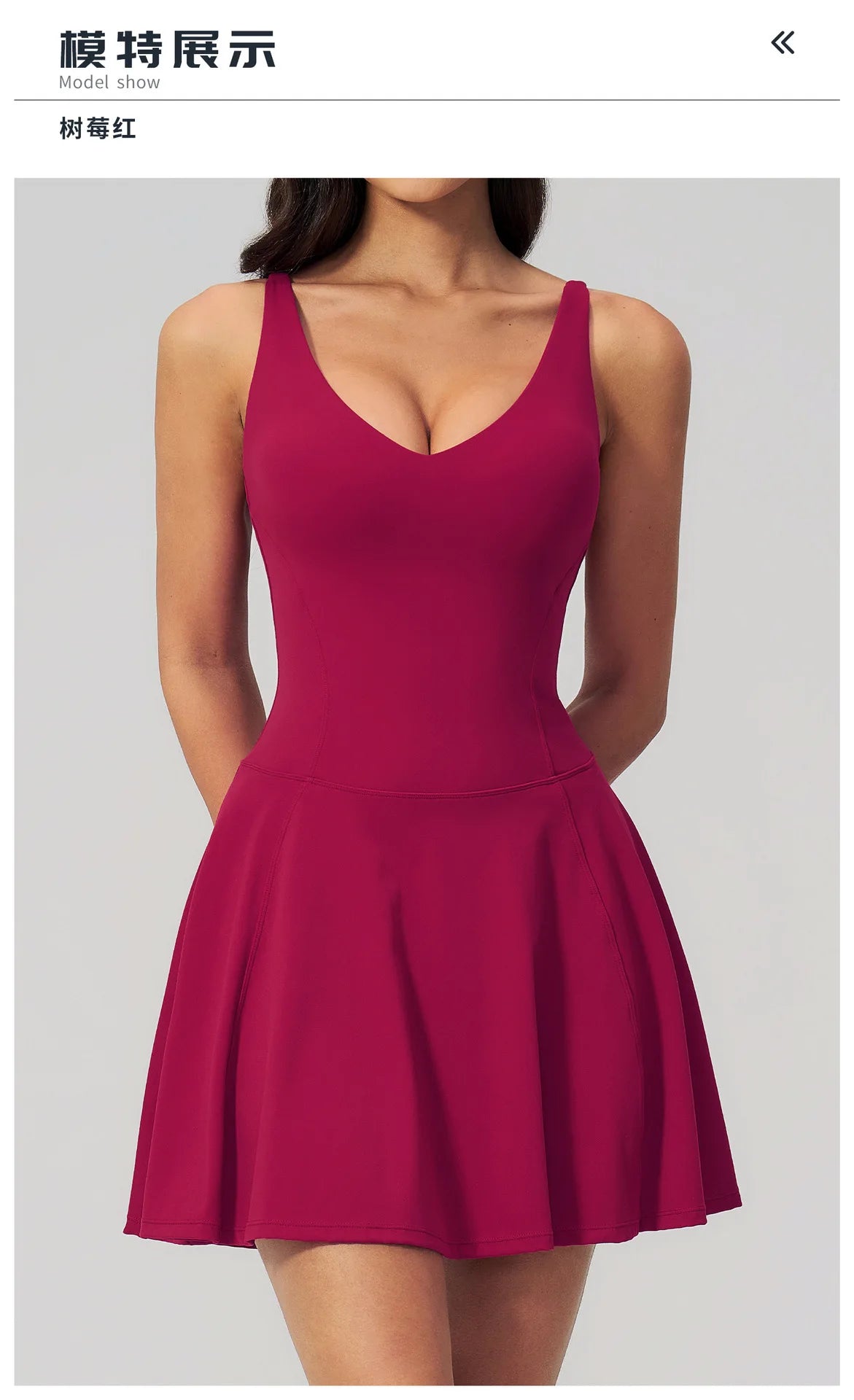 Bodycon Tennis Dress with Shorts Pocket Women Speed Dry Sleeveless V Neck One Piece Sport Outfit Short Dress Fitness Yoga Set