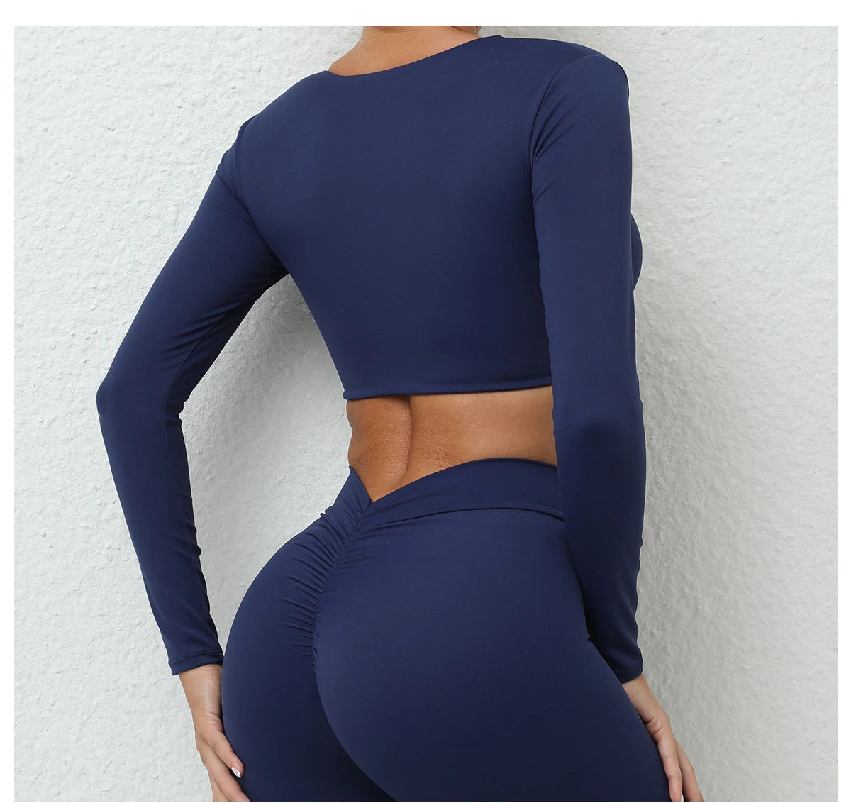 Long Sleeve Gym Crop Tops for Women Twist Deep V Workout Quick Dry Padded Sports Fitness Yoga T-Shirt