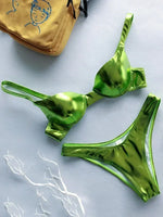 Shiny PU Faux Leather Bikini Women Swimsuit Female Swimwear Two-pieces Bikini Set Underwired Bra Cup Bikinis Bathing Suit Swim