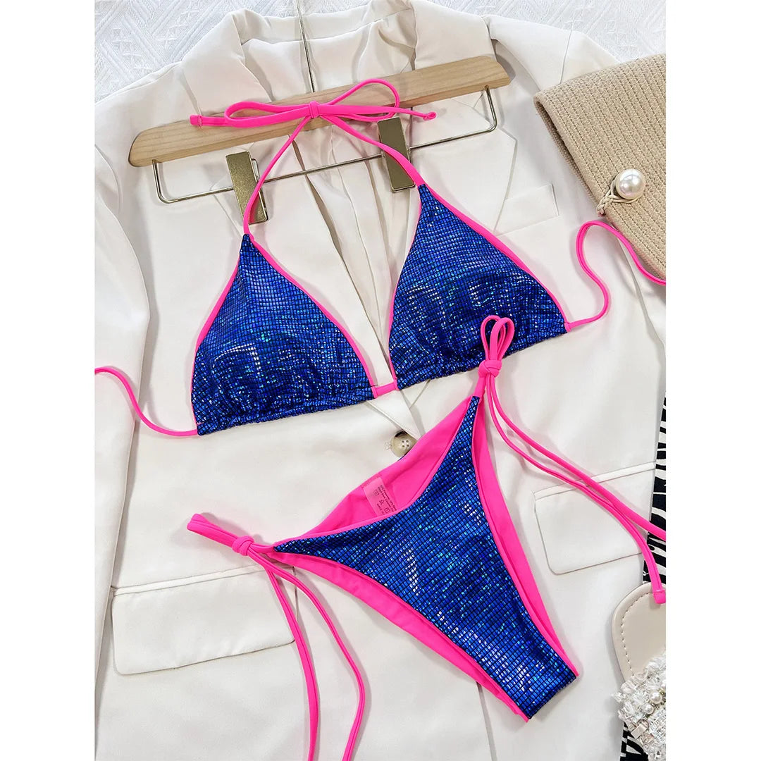 Sexy Leopard Printed Halter Brazilian Bikini Women Swimwear Female Swimsuit Two-Piece Bikini Set Bather Bathing Suit Swim V3681