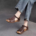 2026 Women's Summer Solid Color Retro Outdoor Casual Comfortable Flat SandalsBeach Sandal